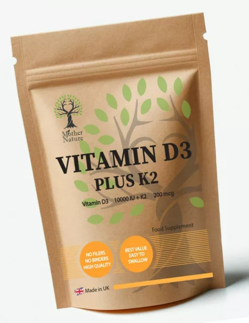 Vitamin D3 10000IU and K2 MK7 200 mcg Best Natural Powder Vitamin D3 Capsules