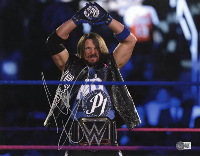 AJ STYLES SIGNED AUTOGRAPH WWE 11x14 PHOTO BAS BECKETT