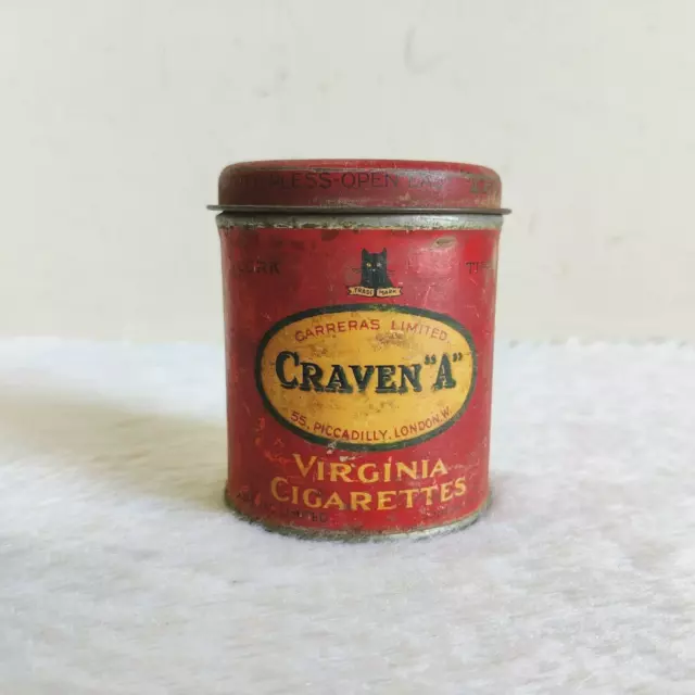 1930s Vintage Carreras Ltd. Craven A Cigarette Advertising Tin Box Round CG59