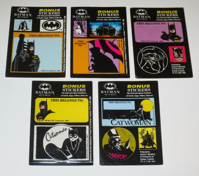 5x MINT BATMAN RETURNS FULL SET BONUS STICKERS DYNAMIC MARKETING TRADING CARDS