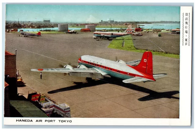 Tokyo Japan Postcard Haneda Air Port Tokyo Japan Air Lines Airplane c1950's