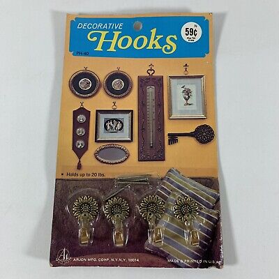 NOS Vintage Arjon SUNFLOWER Decorative Hooks for Hanging Pictures, Set of 4