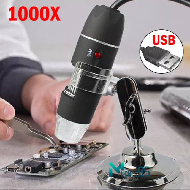 1000X Microscopio USB Digital Endoscopio Biológico 8led Loba Cámara Con Soportes