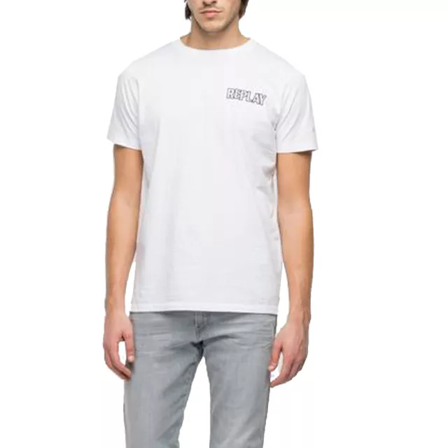 Replay T-Shirt In Cotone da Uomo Girocollo Stampa Bianco -10% S/S 22 M60082660