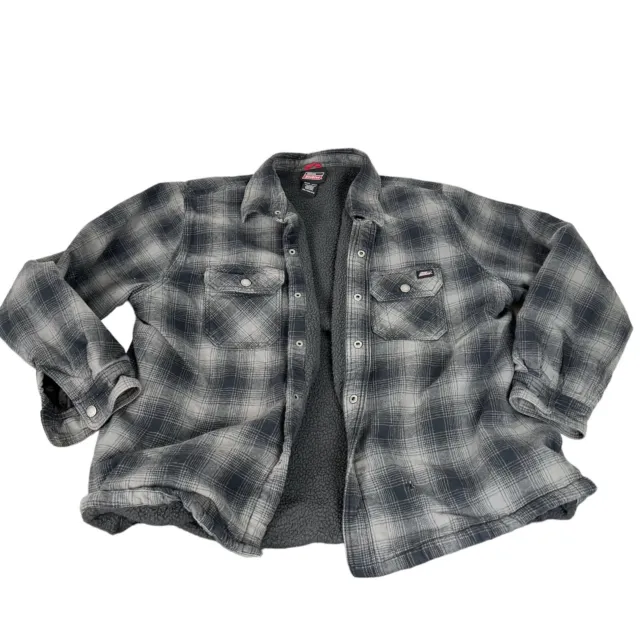 Dickies Shirt Adult 2XL XXL Plaid Fleece Lined Flannel Shacket Snap Button Mens