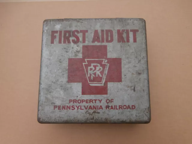 Vintage Metal Box Case First Aid Kit PRR Pennsylvania Railroad