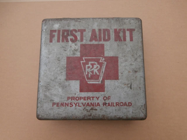 Vintage Metal Box Case First Aid Kit PRR Pennsylvania Railroad