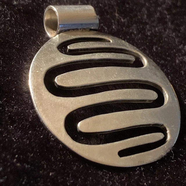Sterling Silver Taxco Mexico Vintage Large Pendant - Round w Cut Outs 14g