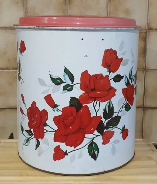 XLarge Mid Century Australian Willow Red Roses Collectable Storage Tin 28cm Dia