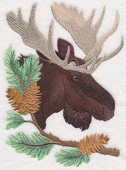 Embroidered Short-Sleeved T-shirt - Moose in Pine M6255 Size S - XXL