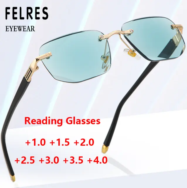 Metal Rimless Tinted Anti Blue Light Reading Glasses Men Women Classic Glasses