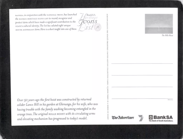S0092 South Australia BankSA Sacred Artefacts Hills Hoist postcard 2