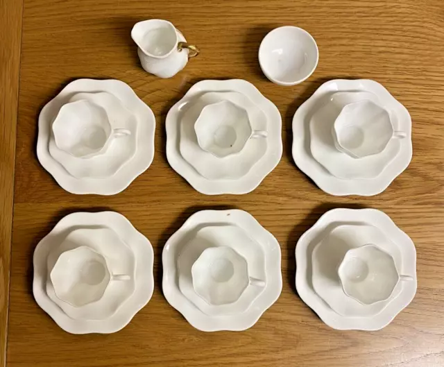 Vintage Coalport Miniature - White Porcelain - 20 Piece Service - Cups & Saucers 2