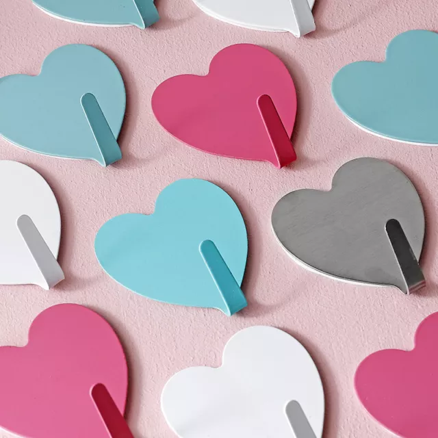 1X Hook Heart-Shaped Love Sticky Hook Sticky Hook Stainless Steel Decoration