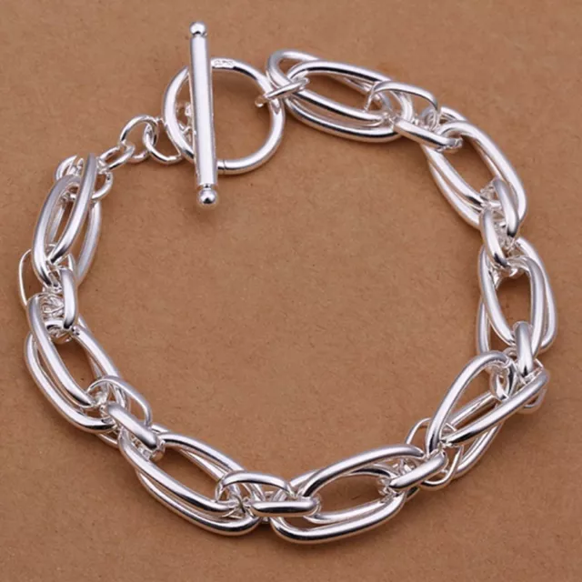 Solid 925 Sterling Silver Double Chain Bangle Bracelets Women's Jewelry UK 3