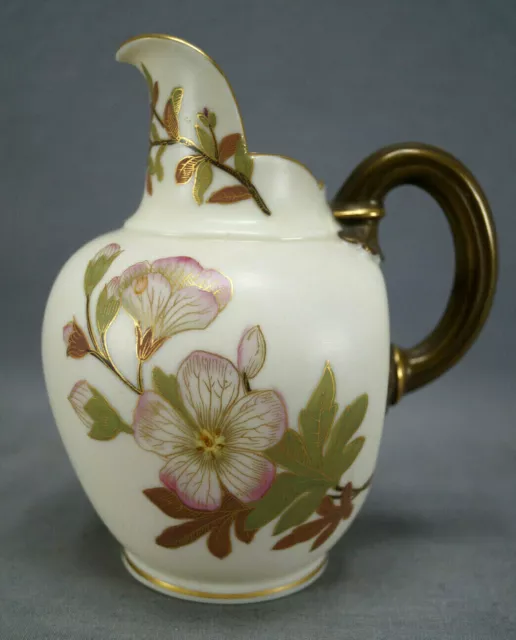 Royal Worcester Hand Painted Flowers Blush Ivory Gold Creamer / Small Jug C.1886
