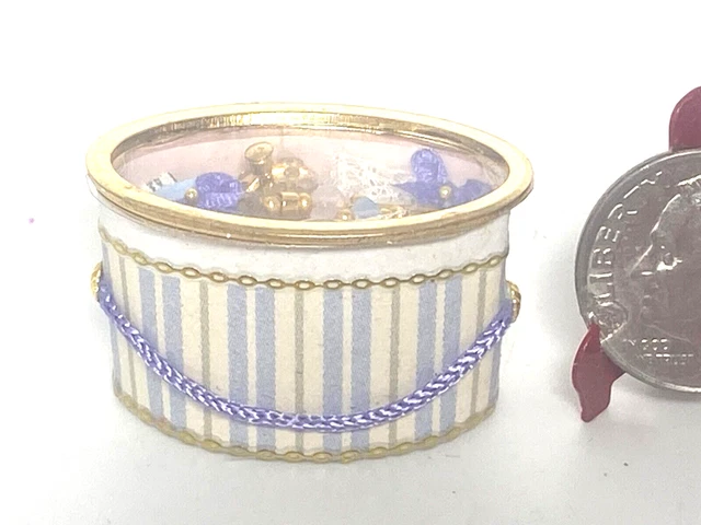 Artisan Petite Striped Hat Pin Keepsake Box 1:12 Dollhouse Mini Signed OOAK '22