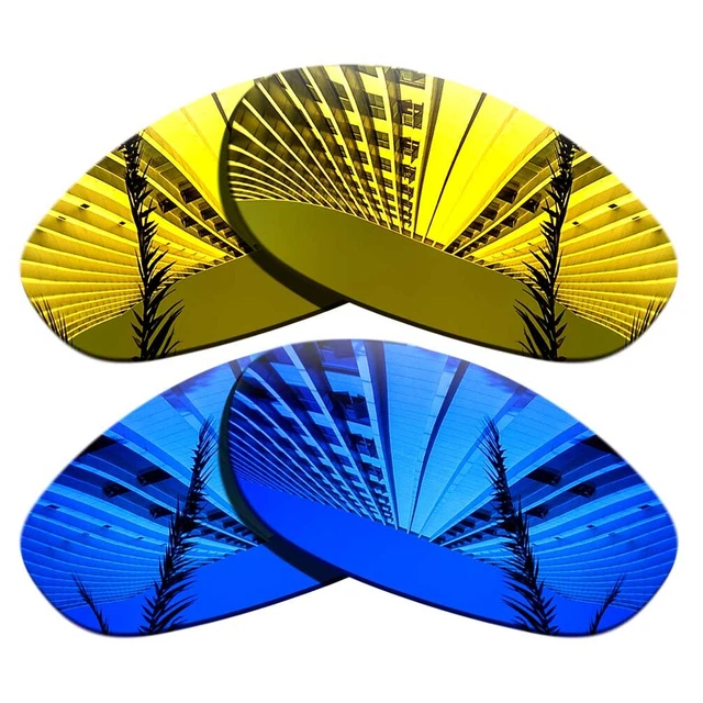 2 Pairs Polarized Replacement Lenses For-Oakley Monster Dog-Golden+Purple Blue