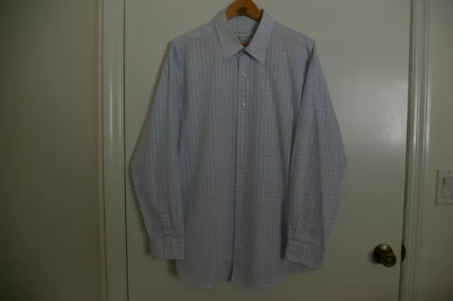 Perry Ellis Portfolio Dress Shirt Gray w/White Windowpane Check 17 1/2 (34/35)