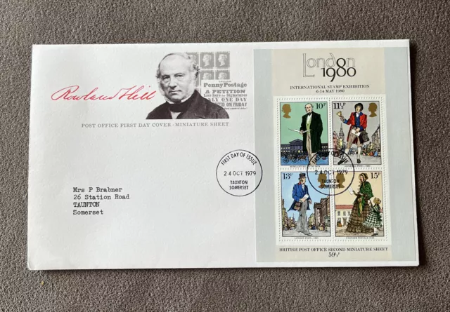 1980 London International Stamp Exhibition Rowland Hill Miniature Sheet FDC 1979