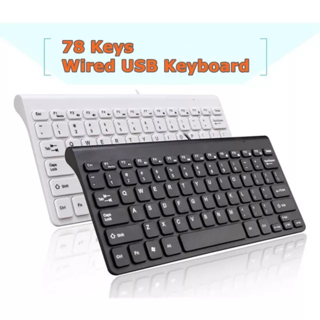 78 Keys Small Waterproof Wired USB Keyboard for PC Desktop Laptop Computer White