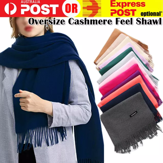 Premium Oversize Women Cashmere Pashmina Scarf Winter Head Wrap Solid Soft Cloak