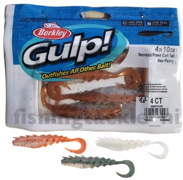 Berkley Gulp! Nemesis Prawn Curl Tail 4 Pack 4" Saltwater Soft Sea Lures Bait