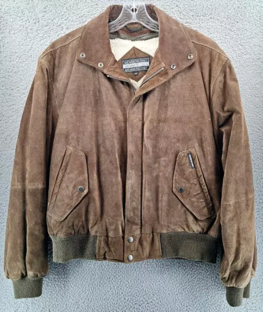 VINTAGE MEMBERS ONLY Suede Bomber Jacket Mens 44 Brown Sherpa Lined ...