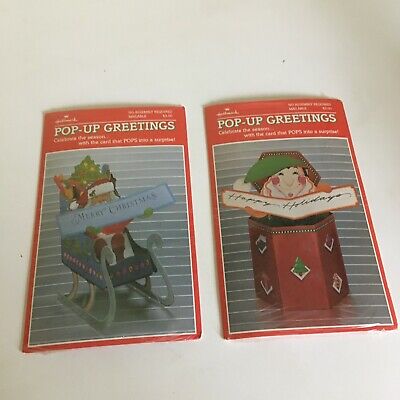 2 Pop-Up Greeting Christmas Cards-Sleigh & Jack in Box-Vintage Hallmark
