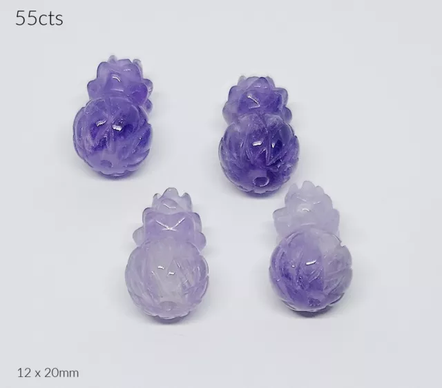 Amethyst Carved Pineapple 4pc Drilled Bead Set 55cts