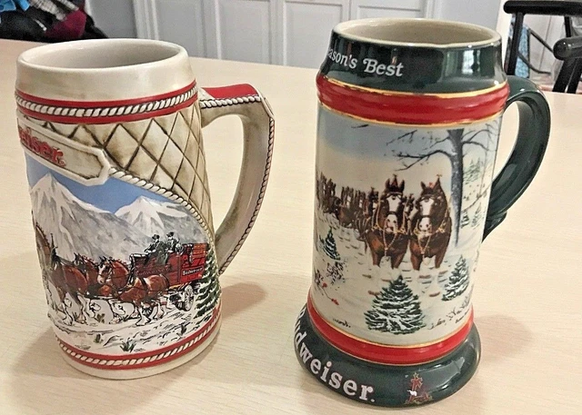 Lot Of 2 Budweiser Beer Stein Mugs Ceramarte Brazil Series Anheuser Busch