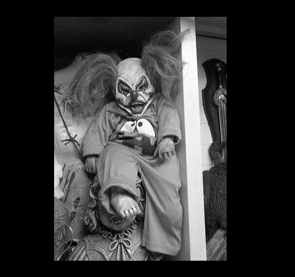 Vintage Creepy Clown Evil Grin PHOTO Freak Scary Child Weird Doll Strange Smile
