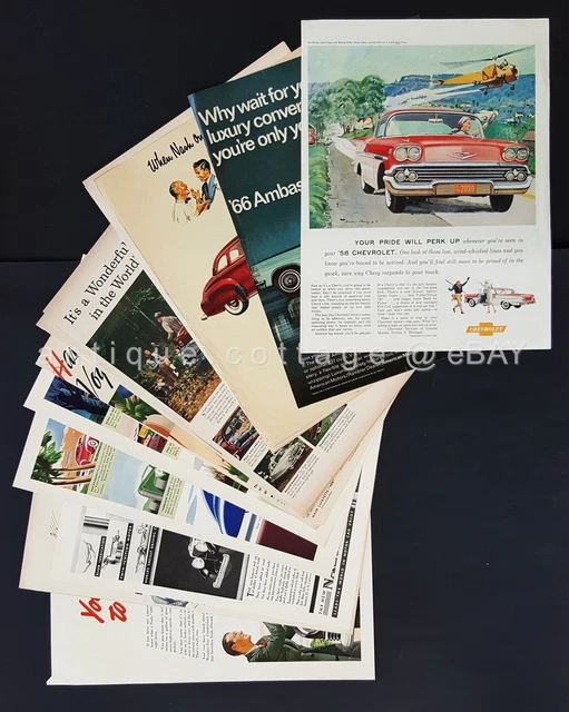 LOT 1929-66 antique vintage 16pc NASH CHEVROLET AMC MAGAZINE ADS automobile car