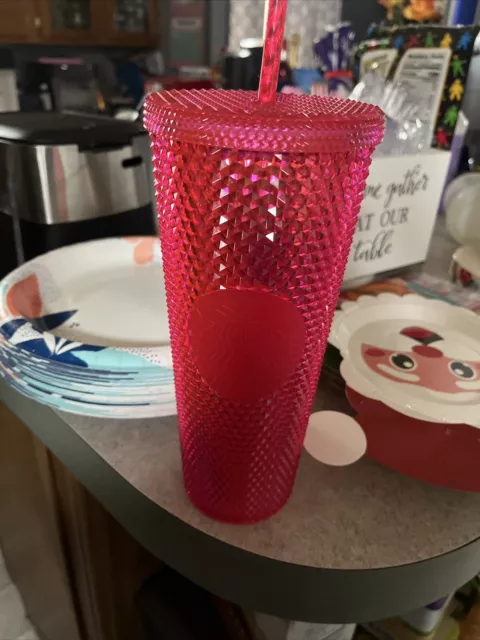 2019 Starbucks Hot Neon Pink Studded Tumbler Cold Cup & Straw 24 oz Venti Drink