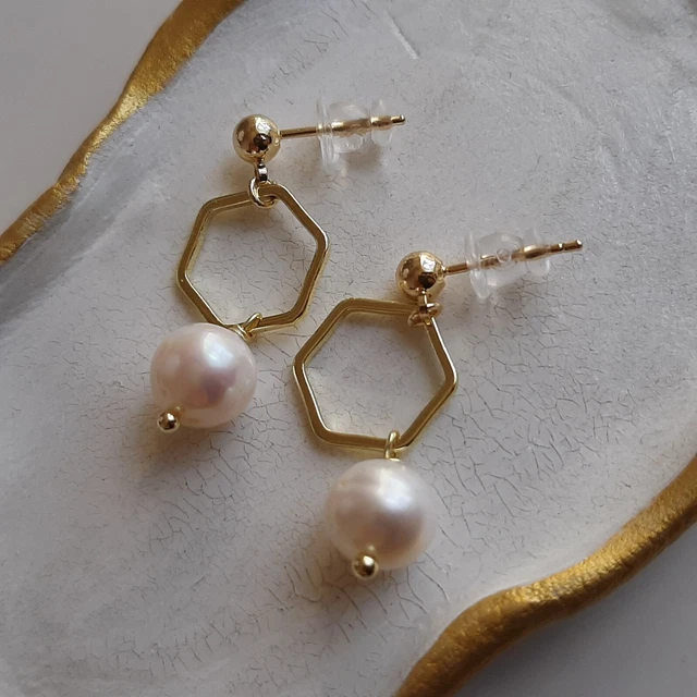 Boucles D'oreilles Clous Perles De Culture D'eau Douce Blanches - Plaqué Or - Ruche