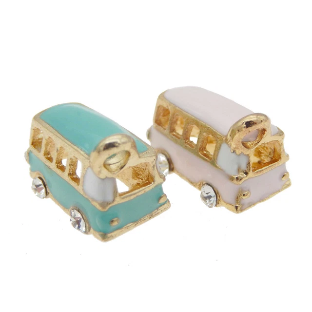 Gemischt Blau&Rosa Emaille Legierung Mini Bus Form Schmuck Charme Anhänger 8 Stk