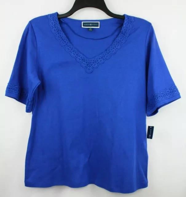 Karen Scott Women's Short Sleeve V-Neck Top Shirt Size 0X Blue