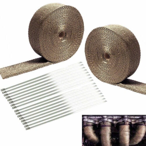 2X Roll x 2" 50ft Header Manifold Exhaust Heat Wrap Tape + 20x Ties Kit Titanium