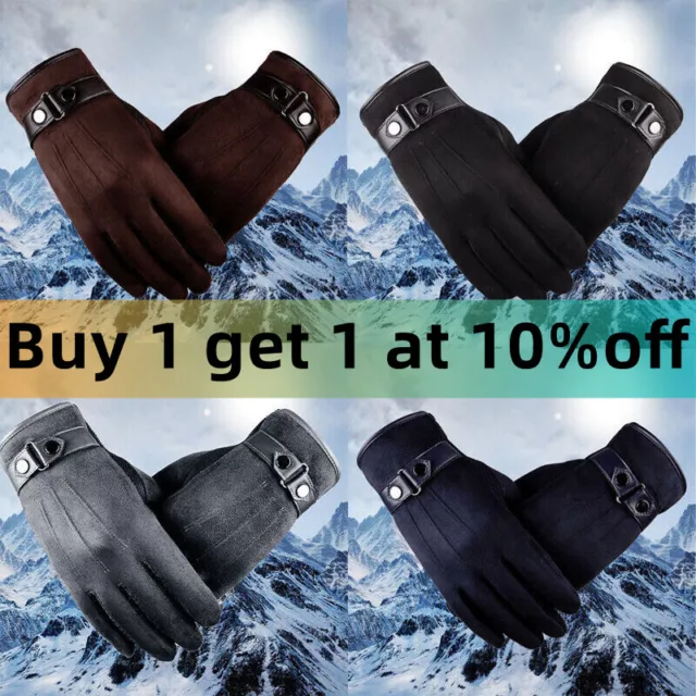 Men's Touch Screen Leather Gloves Thermal Fleece Lined Driving Winter Warm Women