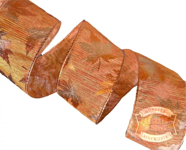 DRAHTKANTENBAND HERBSTBLÄTTER 63 mm GESCHENKVERPACKUNG HANDWERK DEKORATION WEIHNACHTSBAND