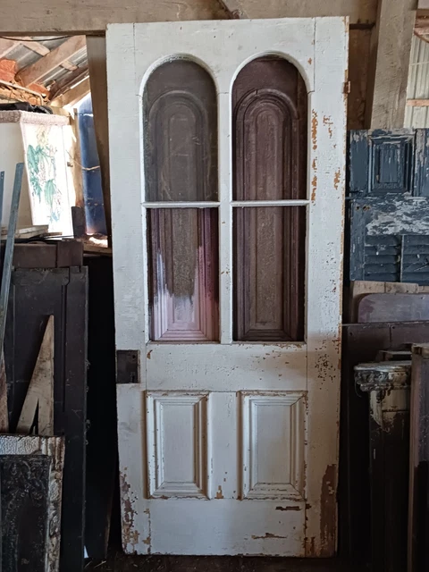 Antique Early To Mid 19th C. Glass & Wood Panel Door