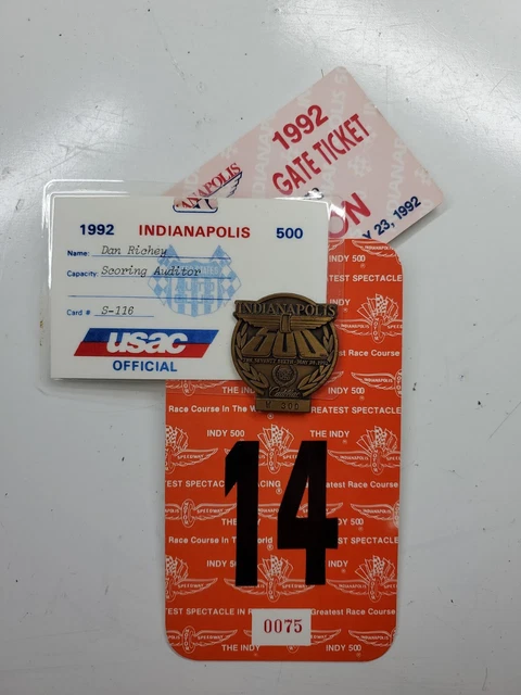 1992 Indianapolis 500 Indy Pit Badge Pin Paul Richey Scoring Auditor Cadillac