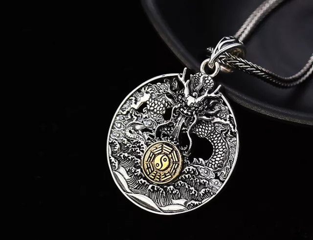 I07 Anhänger Yin Yang Symbol Drache Mythologie Sterling Silber 925