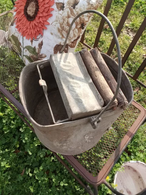 Vtg Deluxe Galvanized Steel Mop Bucket Primitive Planter Country Decor....