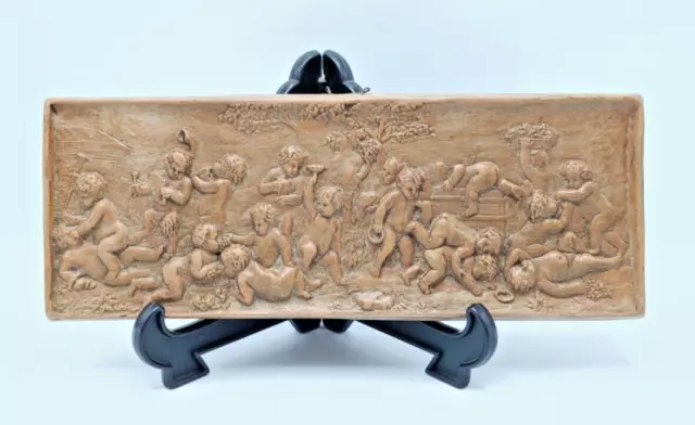 Rare Vintage Italian Terracotta Relief Rectangle Wall Plaque Cherubs