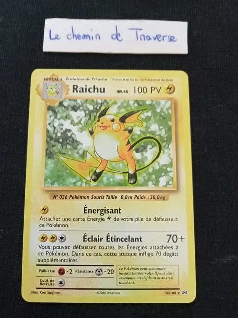 Carte Pokémon - RAICHU 36/108 Non holo  - État proche du neuf - XY12 ÉVOLUTIONS