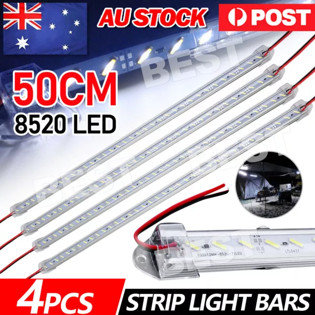 4X 50Cm 12V Dc 8520 Led Strip Light Bar On Off Caravan Camping Boat