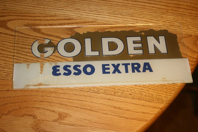 Vintage Original Gas Pump Sign Advertising Glass Golden Esso Extra