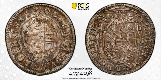 1701 Salzburg Austria Silver 2 Kreuzer PCGS MS63 Nice Toning Pop 1/1 Finer  2633