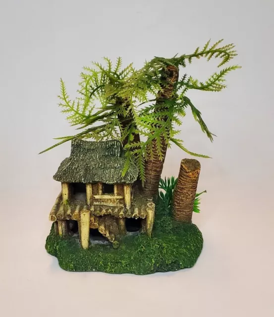 Aquarium Decoration Tropical House With Trees, Beach Jungle Hut Fish Tank Decor